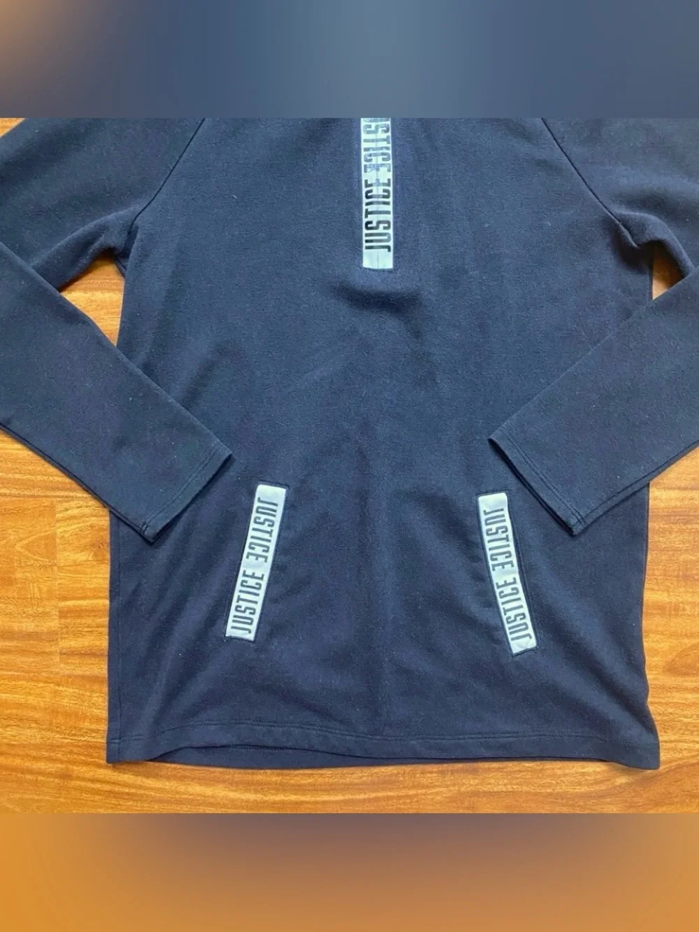 3/$25 Justice Girls Black White Logo Hooded Sweatshirt Size 12 Casual Sporty